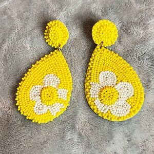Yellow Beaded Flower Earrings